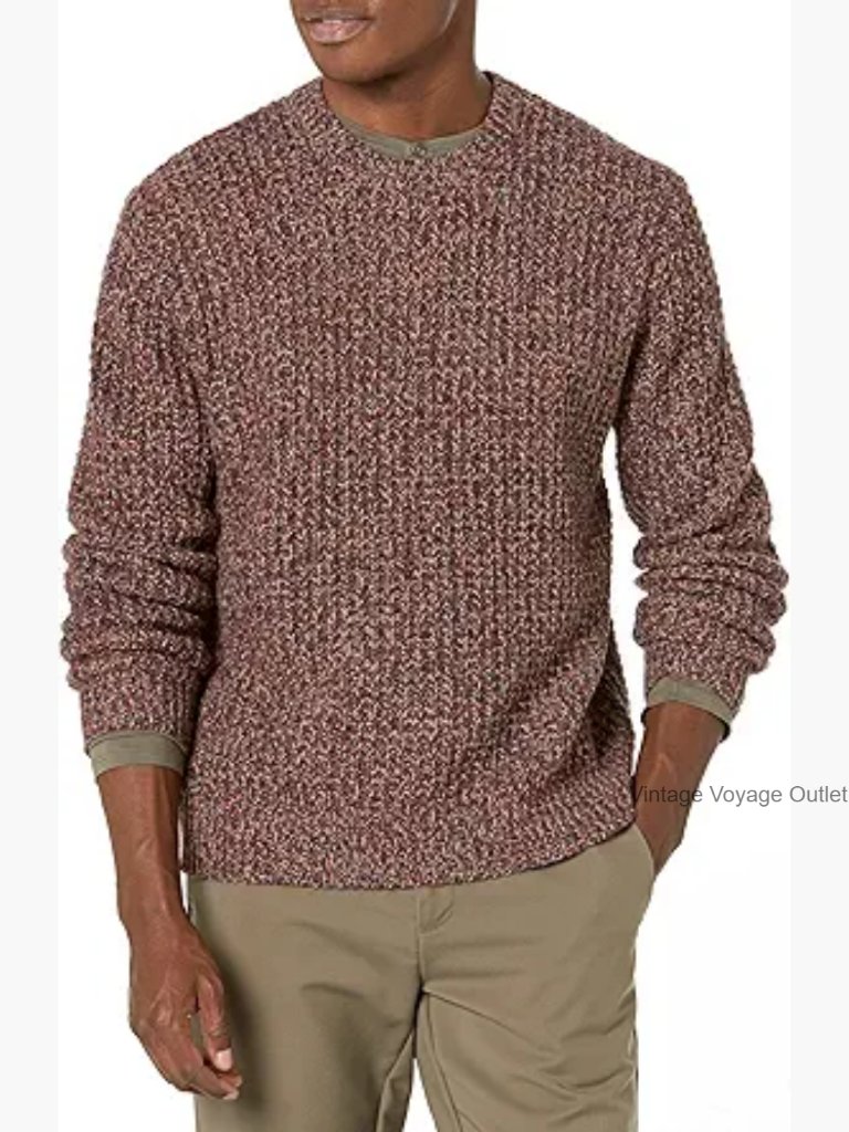 Marled Waffle Crew Neck Pullover Sweater, Long Sleeve, Breathable, Washable,